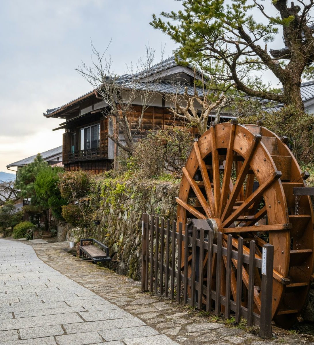 Rondreis Japan, Nakasendo Trail, straat in Magome Rondreis Japan, Nakasendo Trail, straat in Magome