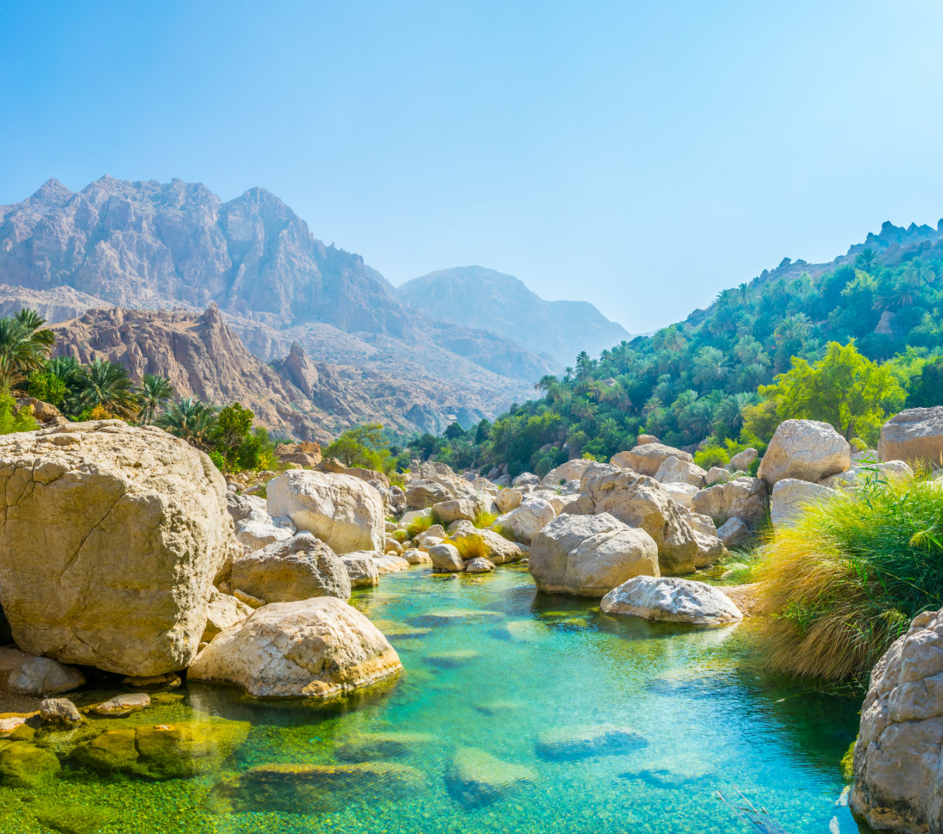 rondreis oman, wadi tiwi Oasis met bergen
