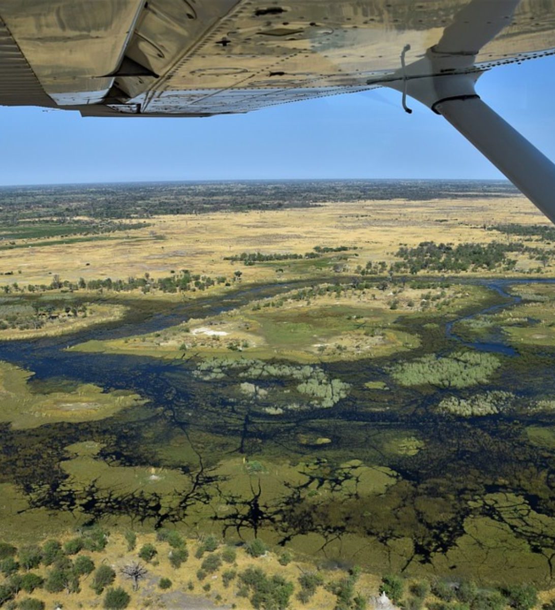 Rondreis Botswana, Maun, bovenaanzicht uit vliegtuig