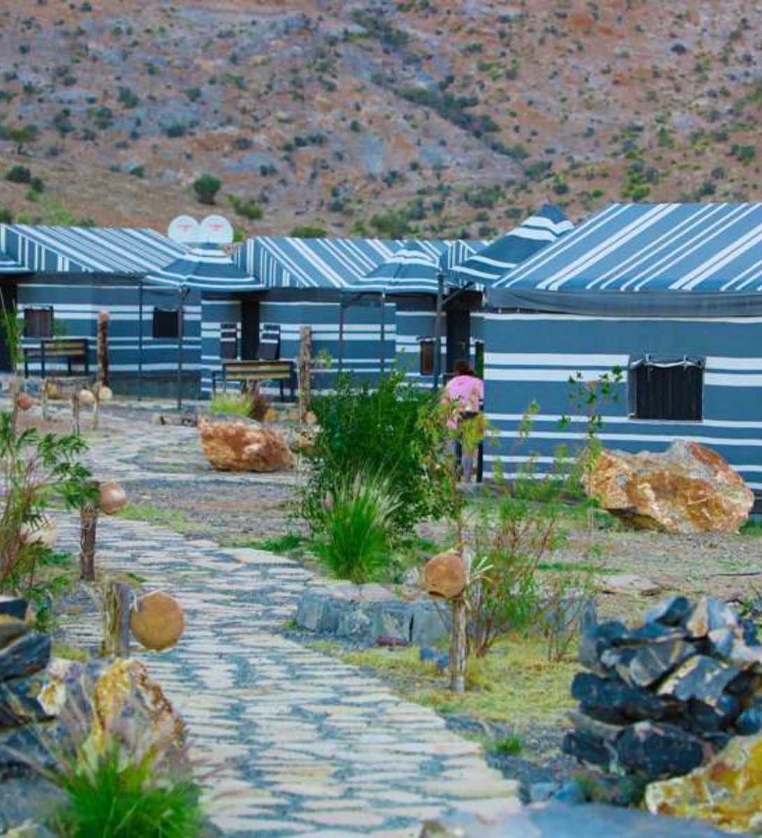 Rondreis Oman, Jebel Shams, Sama Heights Resort, buitenaanzicht verblijf Rondreis Oman, Jebel Shams, Sama Heights Resort, buitenaanzicht verblijf