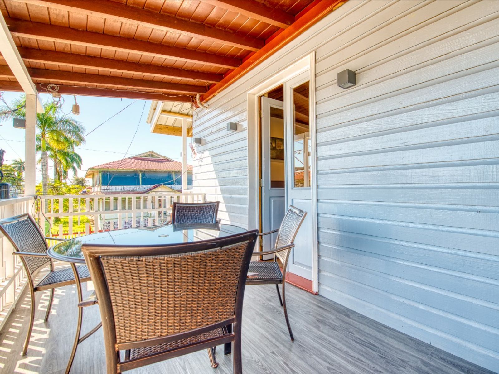 Rondreis Panama, Bocas del Toro, Hotel Swan's Cay, balkon